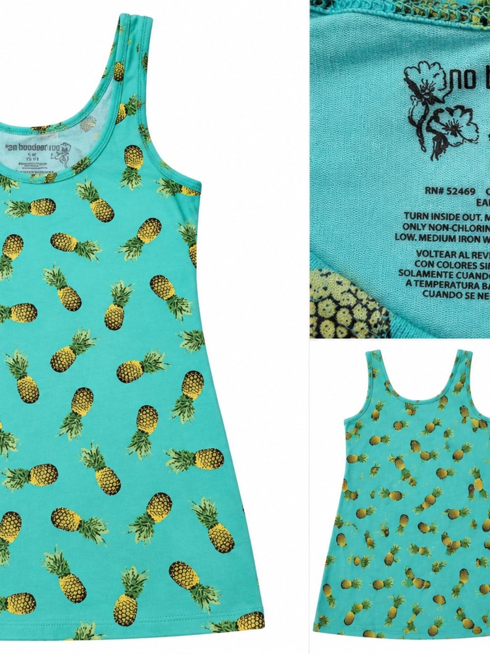 No Boundaries Teal Pineapple Print Tank Dress